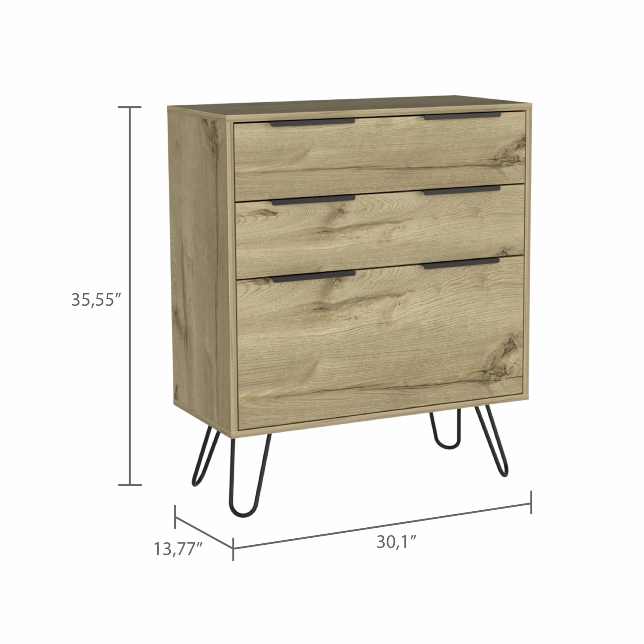 Brown and Black Three Drawer Dresser By Homeroots - Image 7