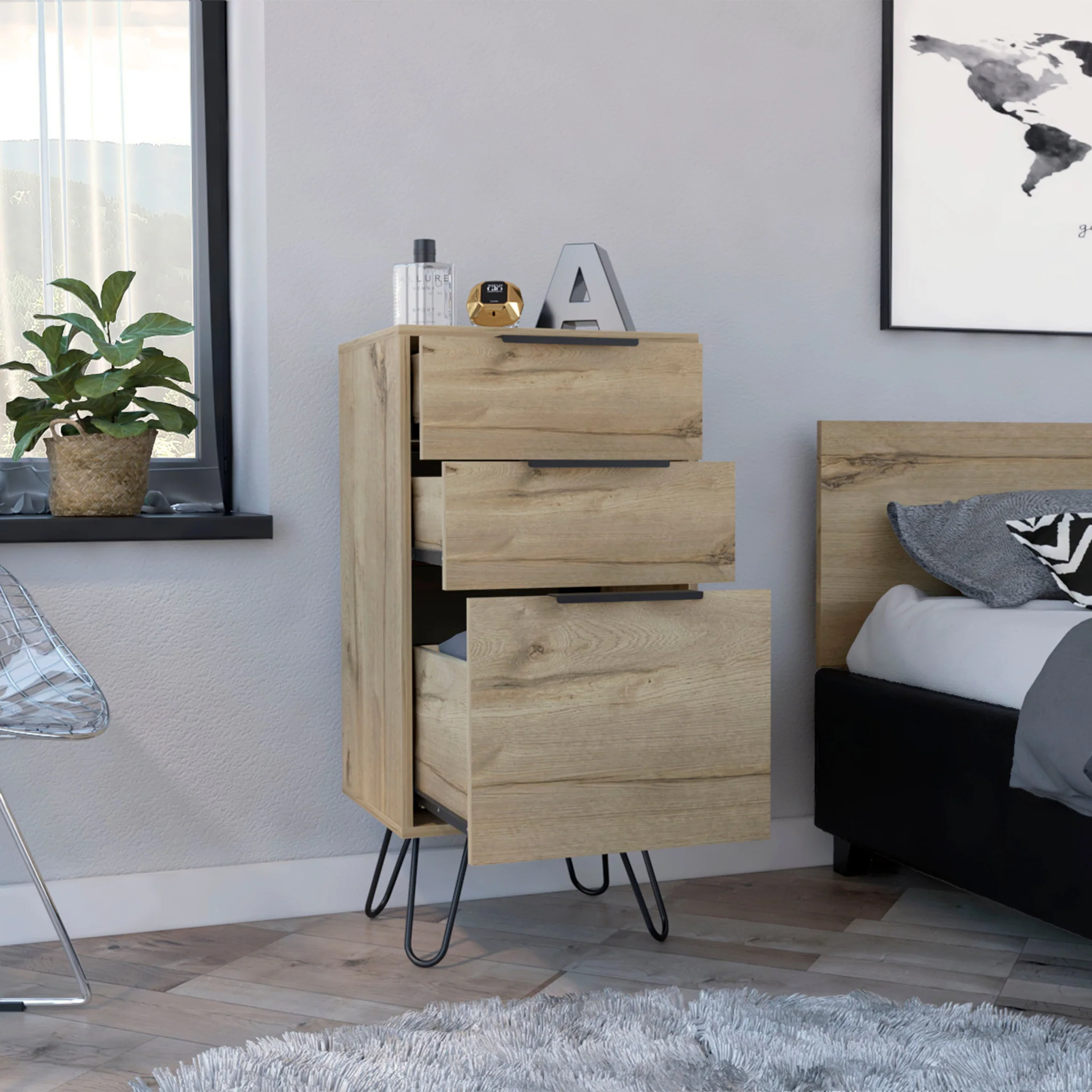 Brown and Black Three Drawer Standard Chest By Homeroots - Image 6