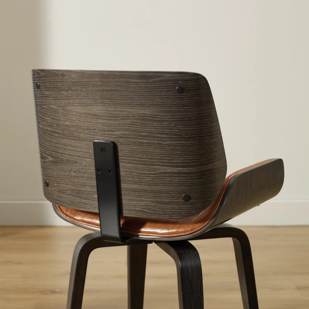 Brown And Black Upholstered Faux Leather Curved Back Dining Side Chair By Homeroots - Image 3