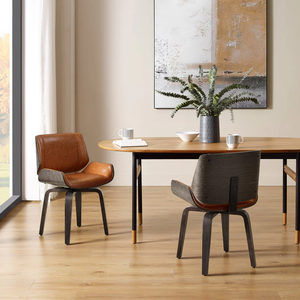 Brown And Black Upholstered Faux Leather Curved Back Dining Side Chair By Homeroots - Image 4