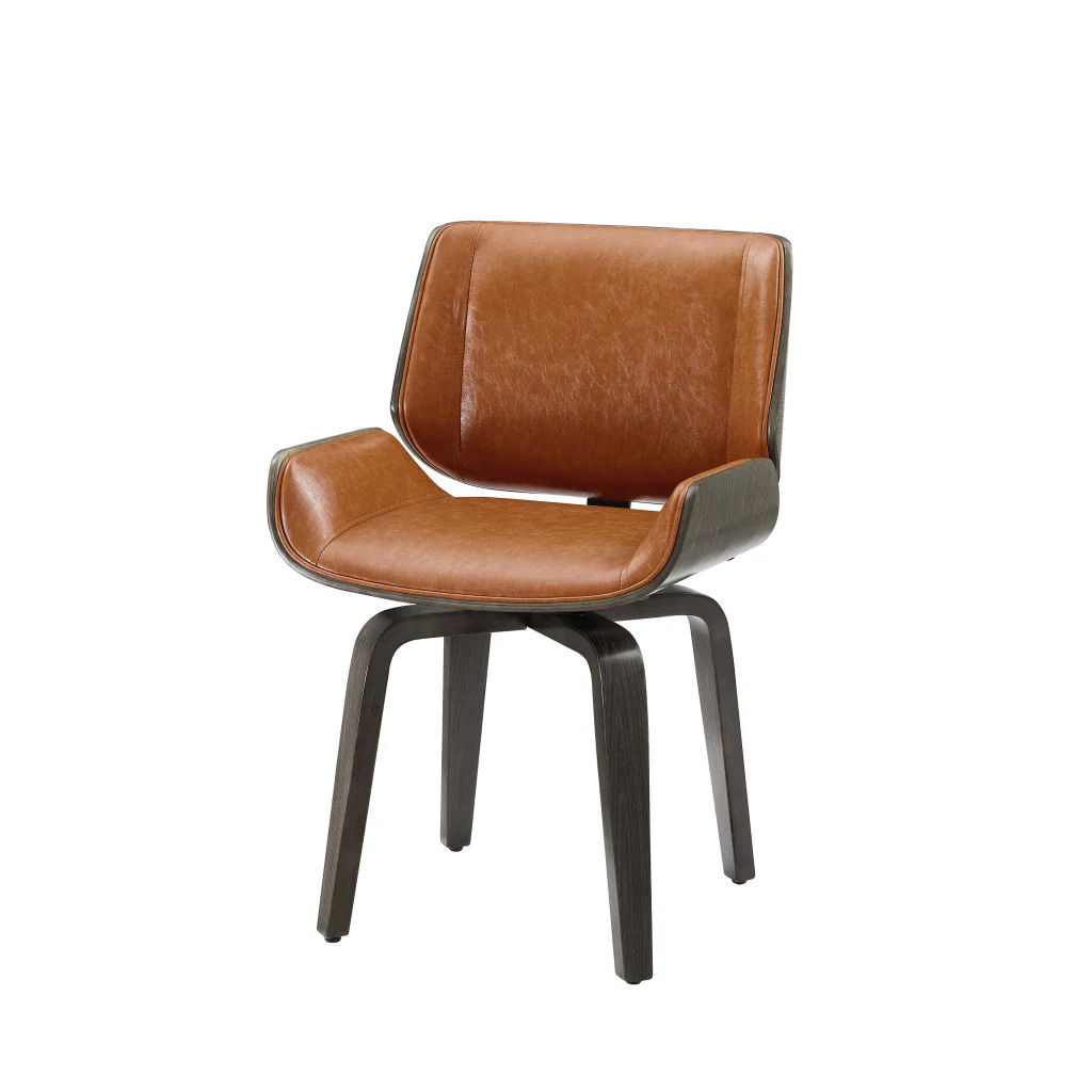 Brown And Black Upholstered Faux Leather Curved Back Dining Side Chair By Homeroots - Image 6
