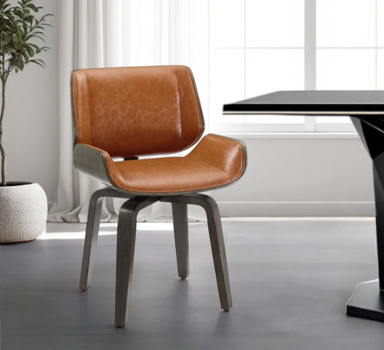 Brown And Black Upholstered Faux Leather Curved Back Dining Side Chair By Homeroots - Image 7