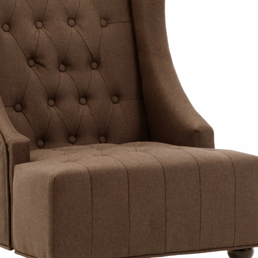 Brown and Black Velvet Tufted Wingback Chair By Homeroots - Image 2