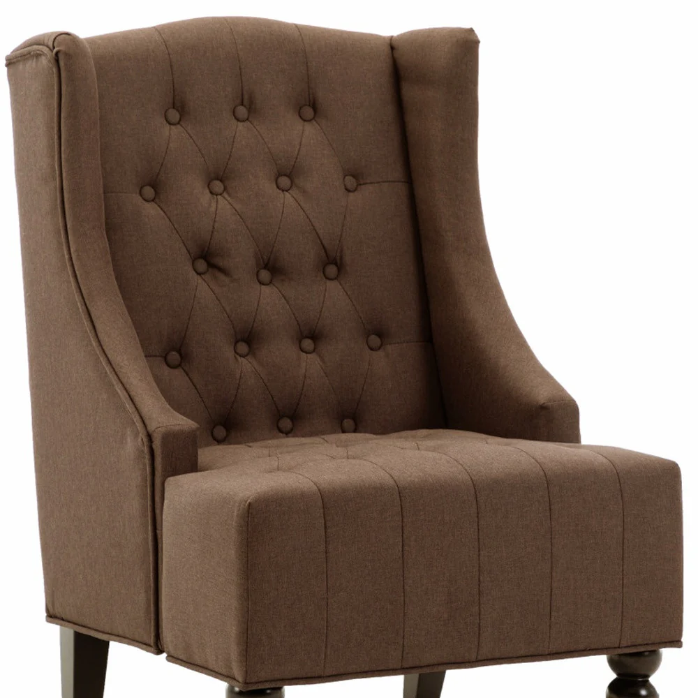 Brown and Black Velvet Tufted Wingback Chair By Homeroots - Image 3