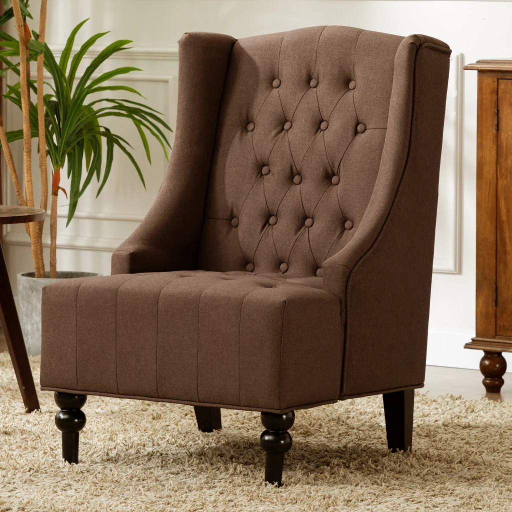 Brown and Black Velvet Tufted Wingback Chair By Homeroots - Image 4