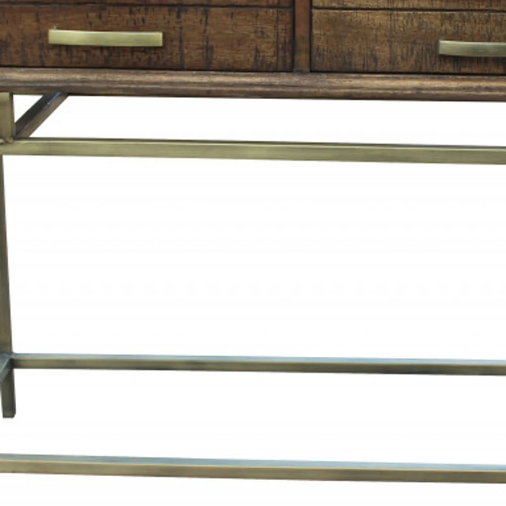 Brown and Brass Solid Wood Distressed Frame Console Table With Storage By Homeroots - Image 3