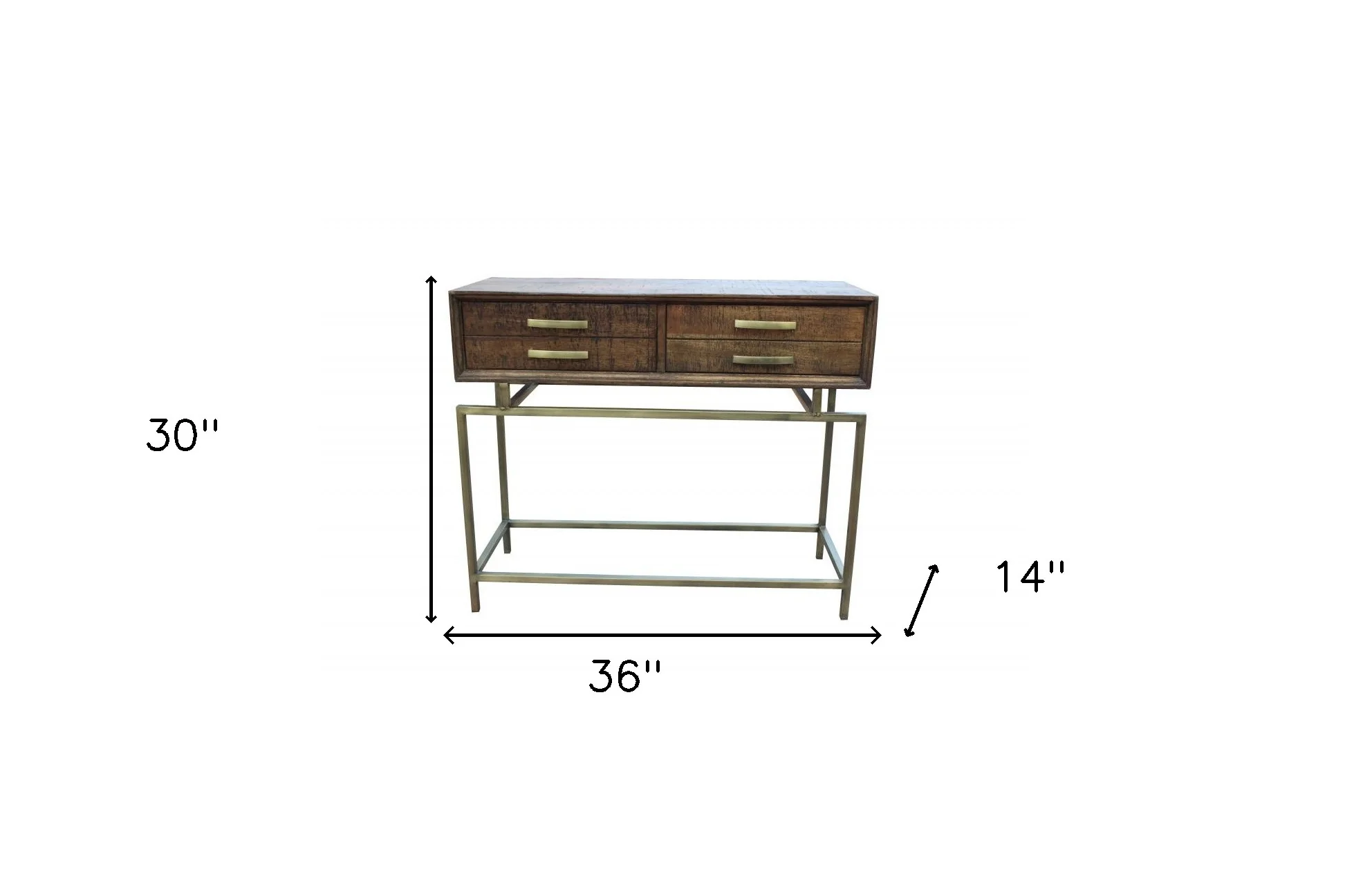 Brown and Brass Solid Wood Distressed Frame Console Table With Storage By Homeroots - Image 5