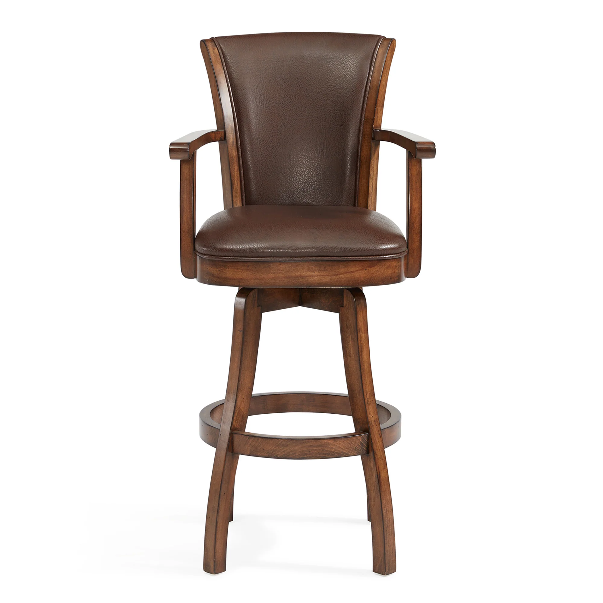 Brown And Chestnut Faux Leather And Solid Wood Swivel Counter Height Bar Chair By Homeroots - Image 3