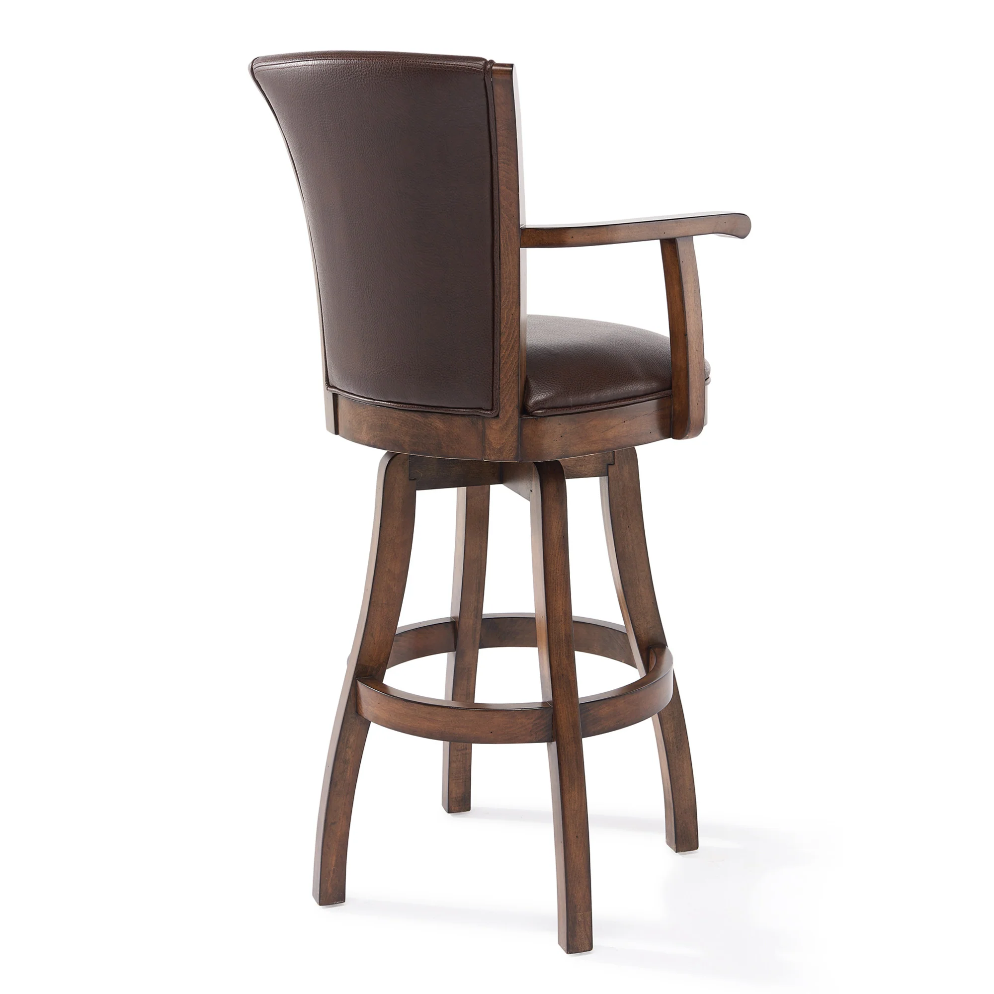 Brown And Chestnut Faux Leather And Solid Wood Swivel Counter Height Bar Chair By Homeroots - Image 4