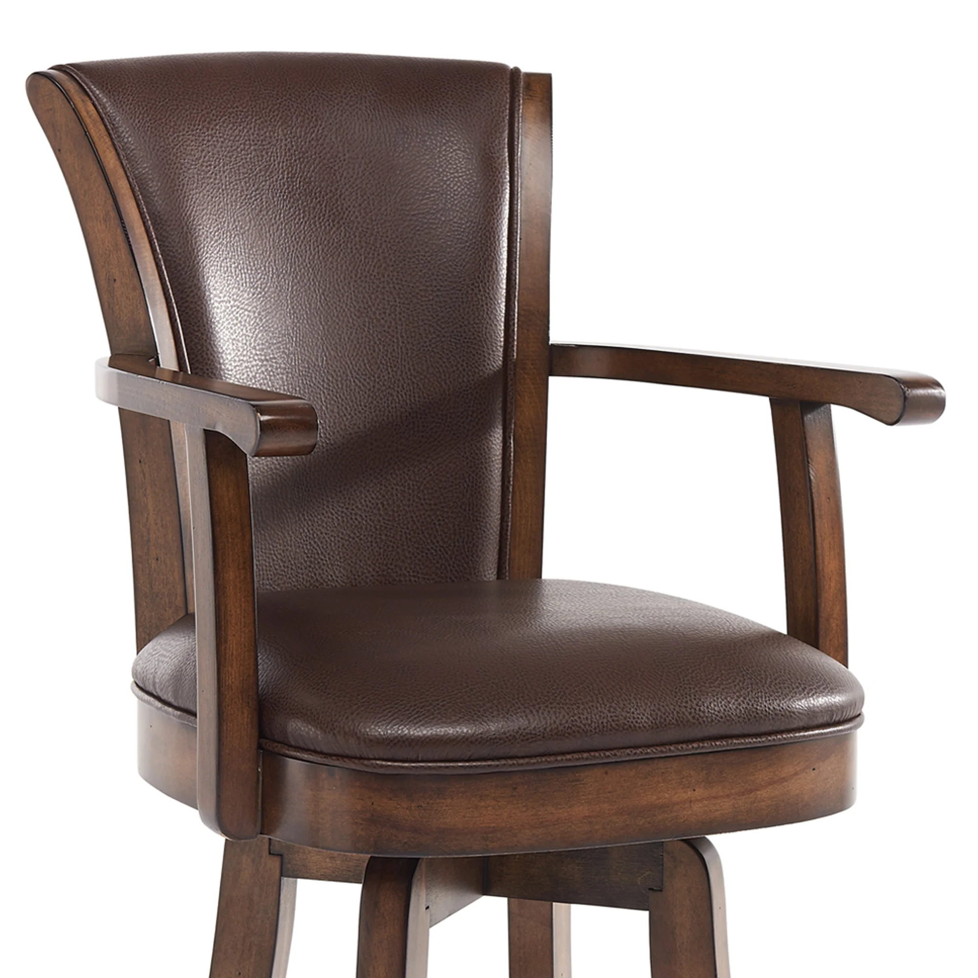 Brown And Chestnut Faux Leather And Solid Wood Swivel Counter Height Bar Chair By Homeroots - Image 6