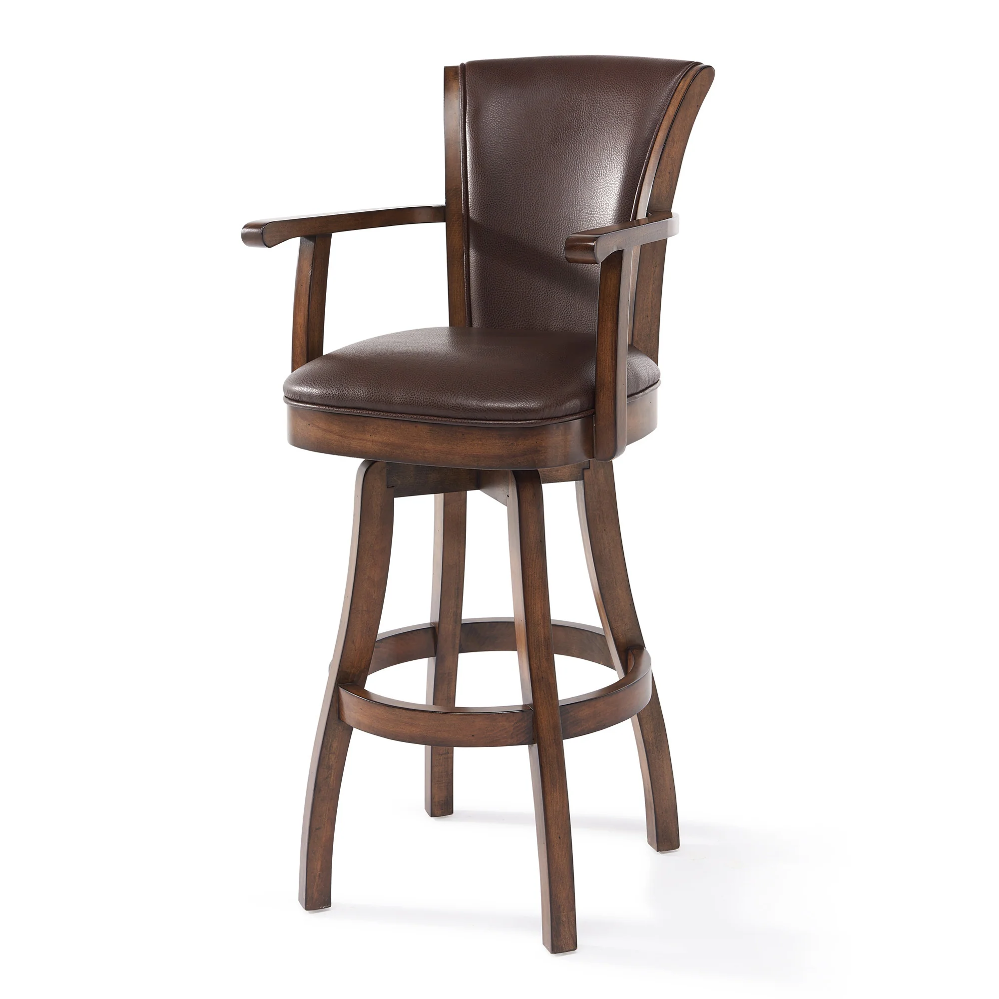 Brown And Chestnut Faux Leather And Solid Wood Swivel Counter Height Bar Chair By Homeroots - Image 8