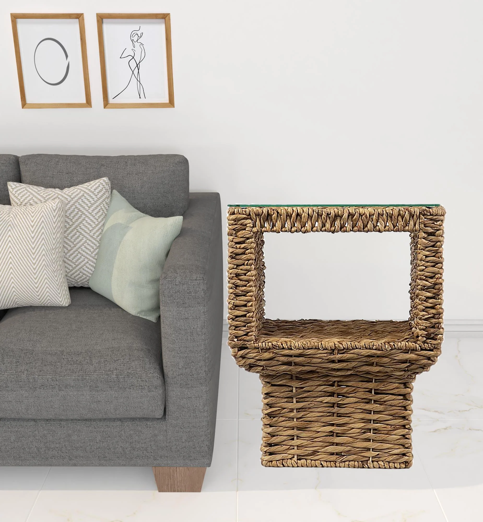 Brown And Clear Glass And Rattan Wicker Square End Table By Homeroots - Image 2