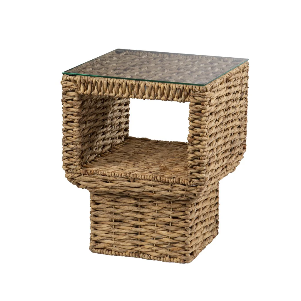 Brown And Clear Glass And Rattan Wicker Square End Table By Homeroots - Image 3