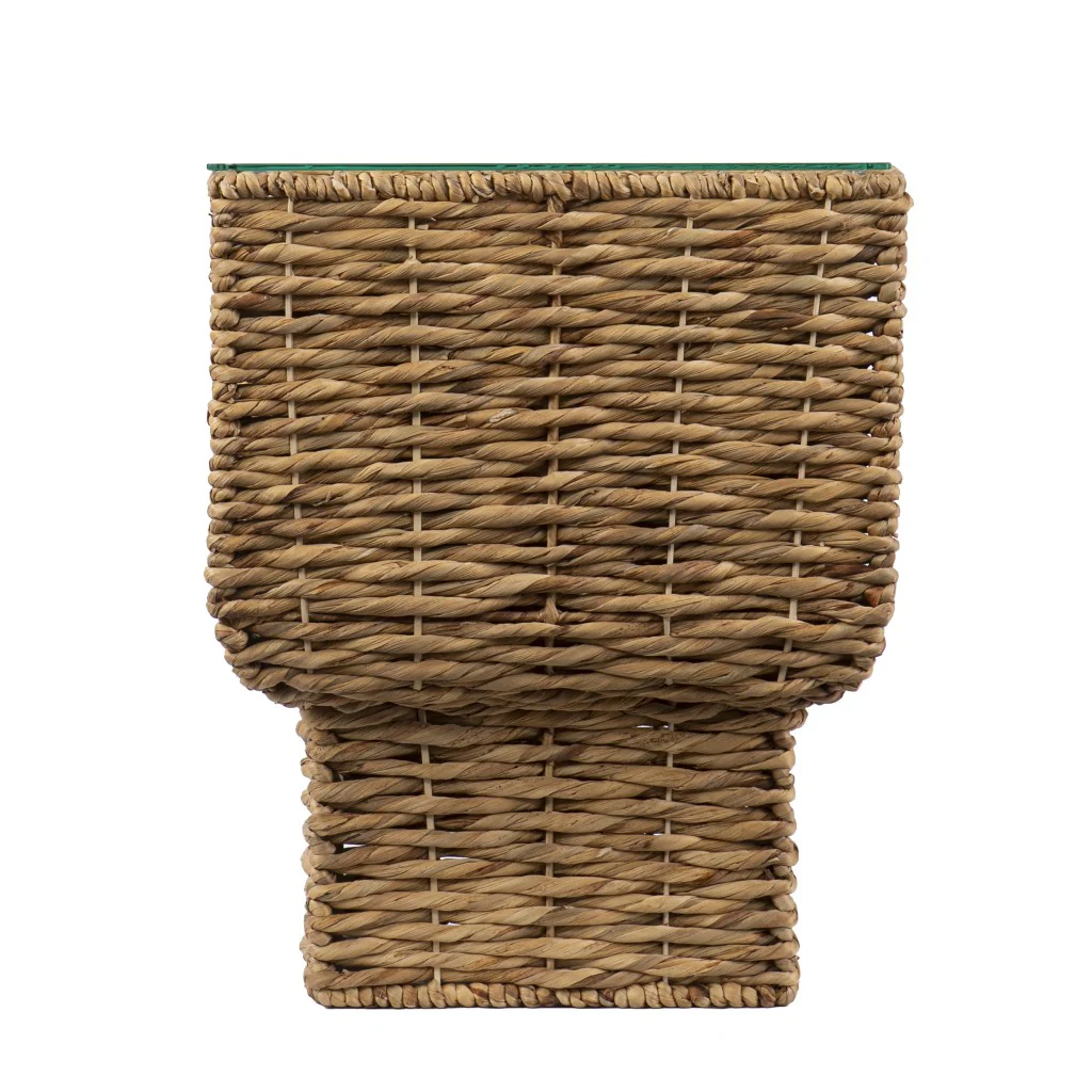 Brown And Clear Glass And Rattan Wicker Square End Table By Homeroots - Image 4