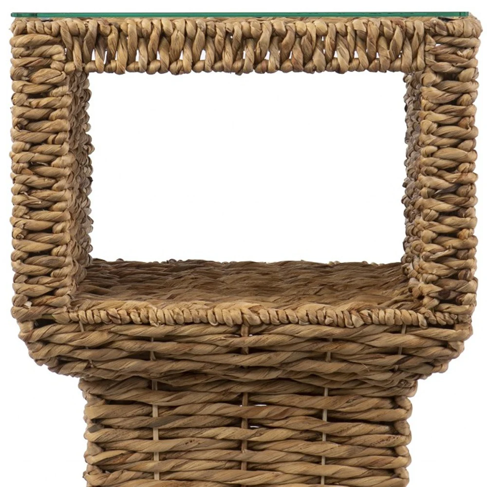 Brown And Clear Glass And Rattan Wicker Square End Table By Homeroots - Image 7