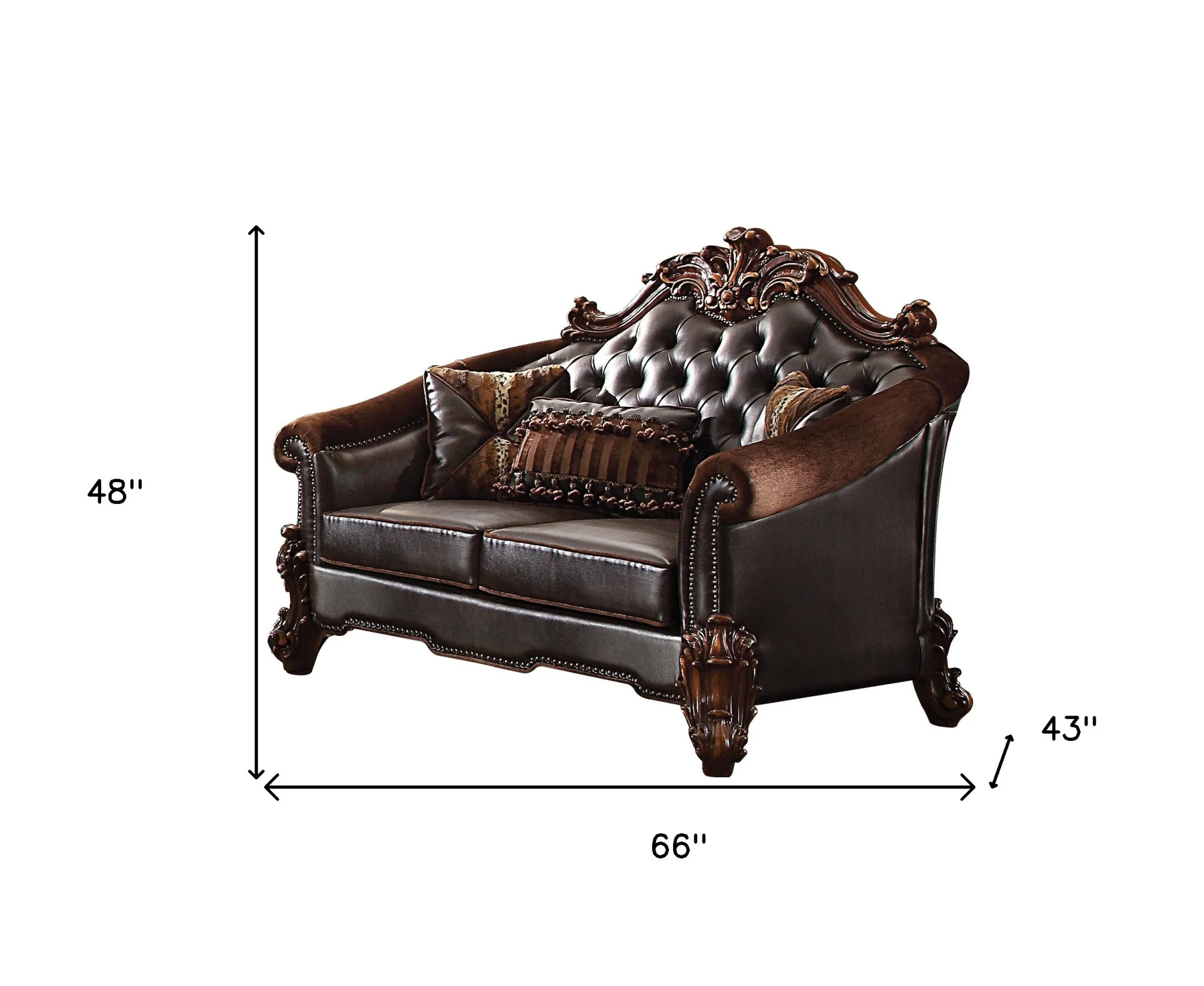 Brown And Dark Brown Chenille And Faux Leather Loveseat and Toss Pillows By Homeroots - Image 5