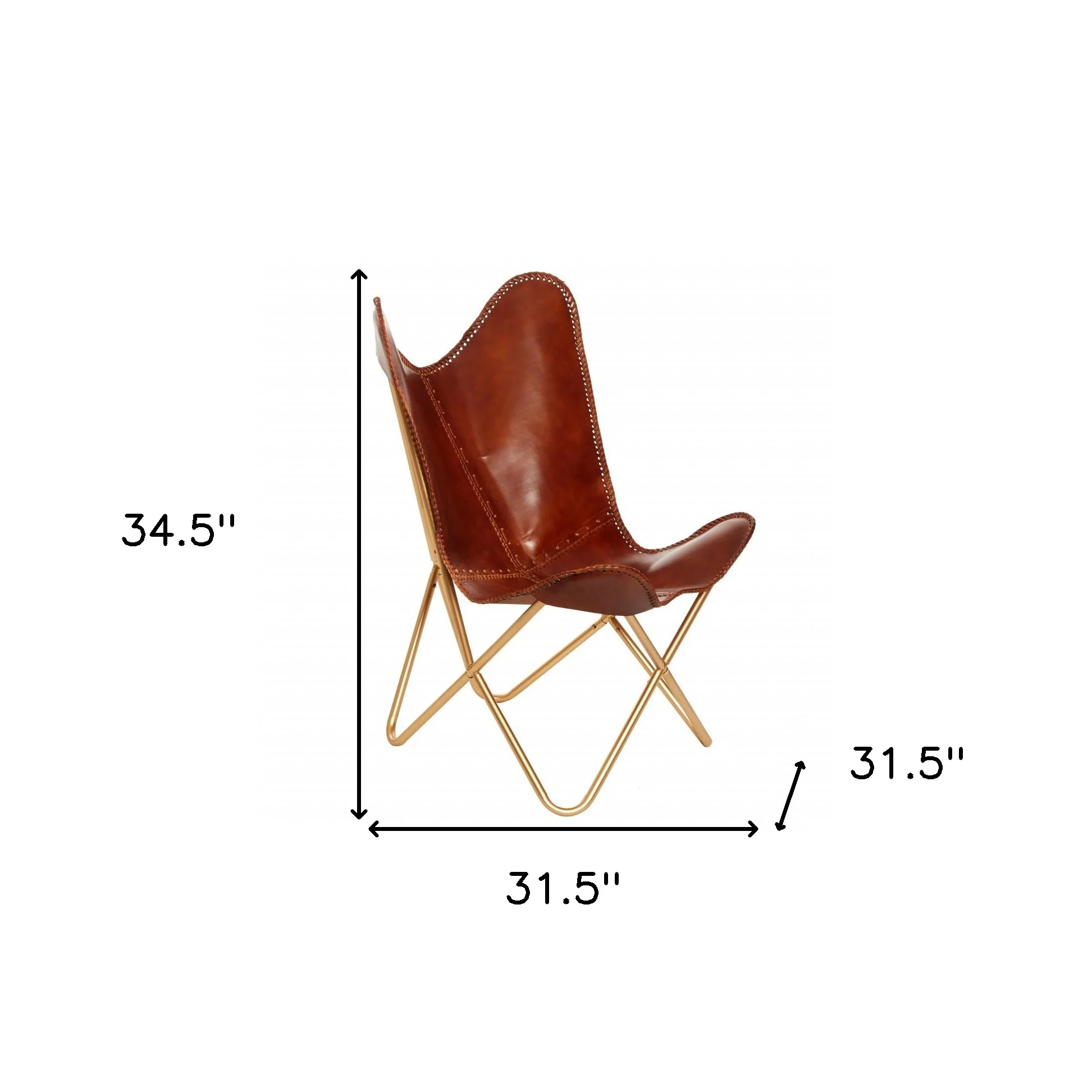 Brown and Gold Genuine Leather Butterfly Chair By Homeroots - Image 5