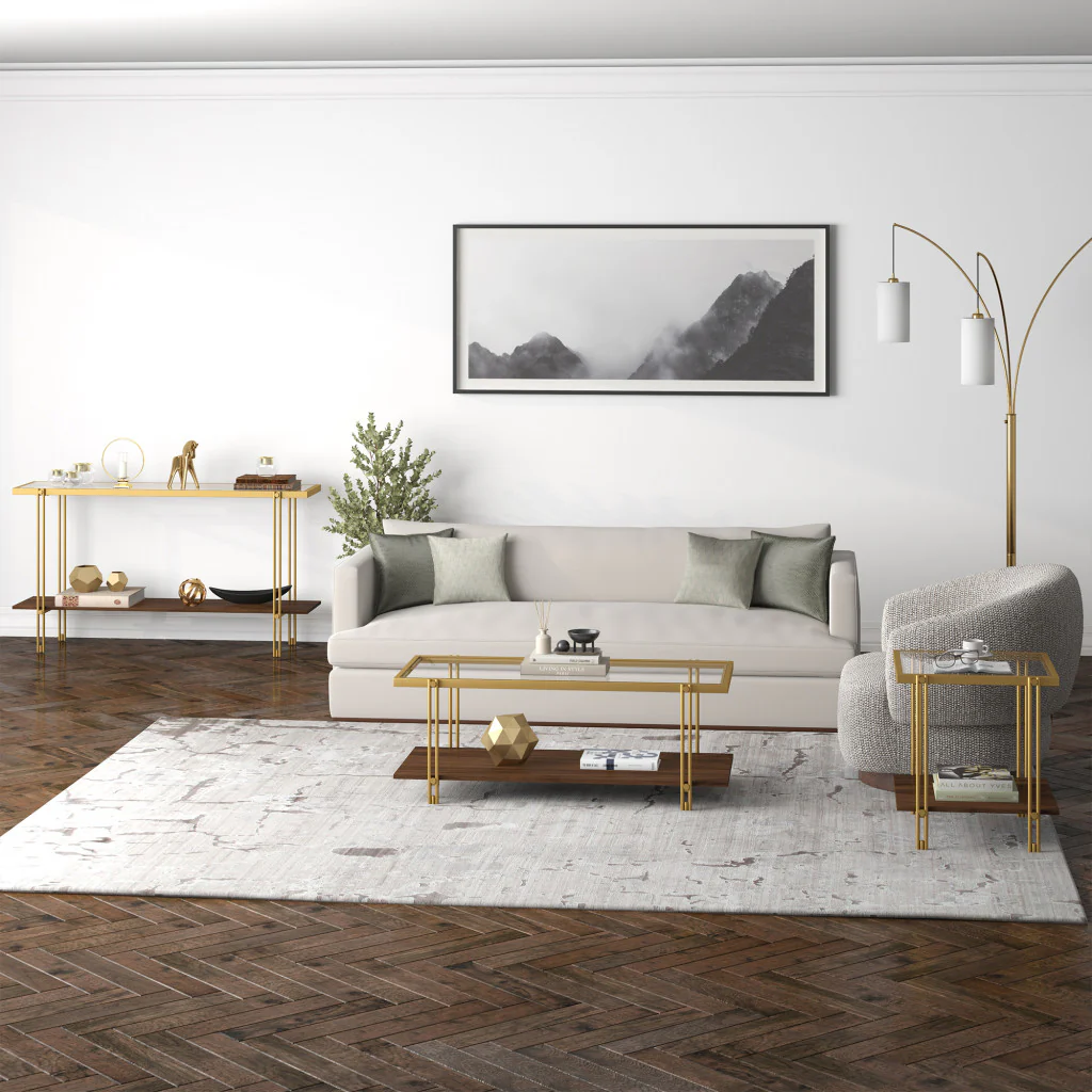 Brown And Gold Glass And Steel Coffee Table With Shelf By Homeroots - Image 2