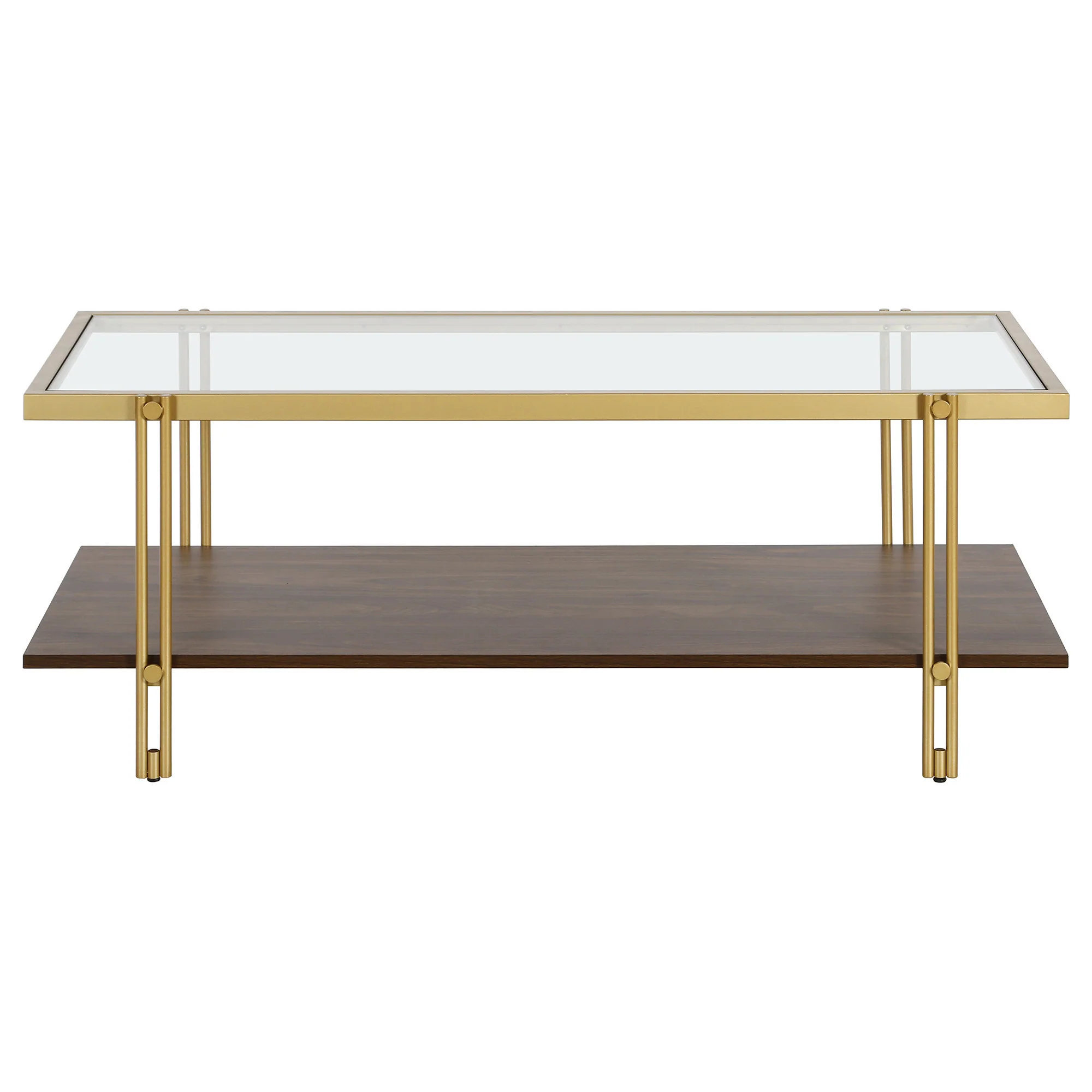 Brown And Gold Glass And Steel Coffee Table With Shelf By Homeroots - Image 3