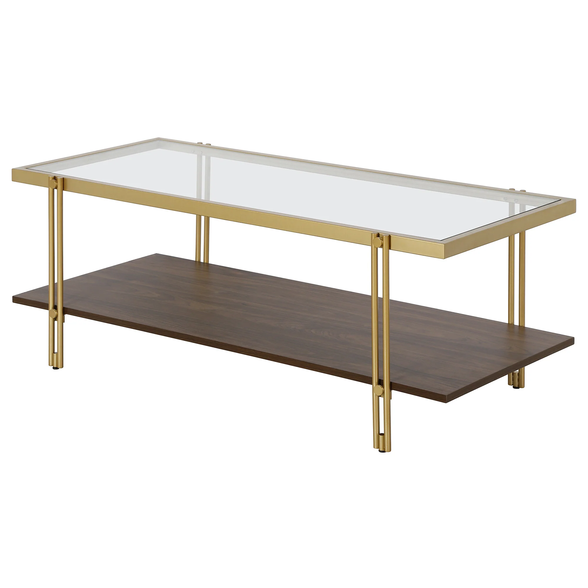 Brown And Gold Glass And Steel Coffee Table With Shelf By Homeroots - Image 4