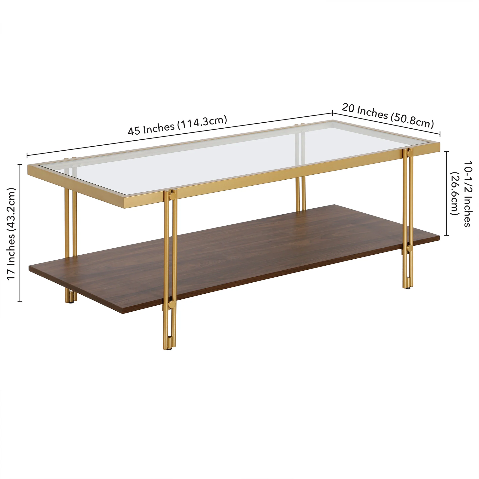 Brown And Gold Glass And Steel Coffee Table With Shelf By Homeroots - Image 7