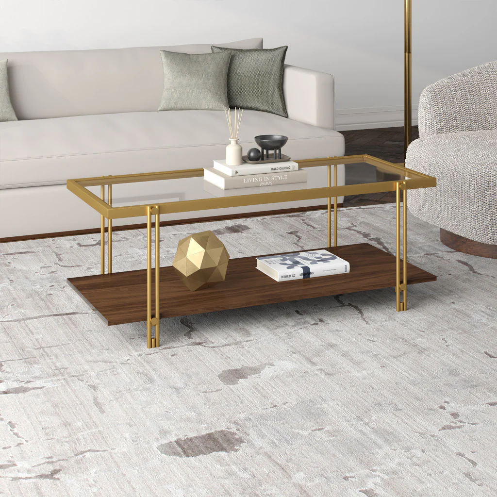 Brown And Gold Glass And Steel Coffee Table With Shelf By Homeroots - Image 8