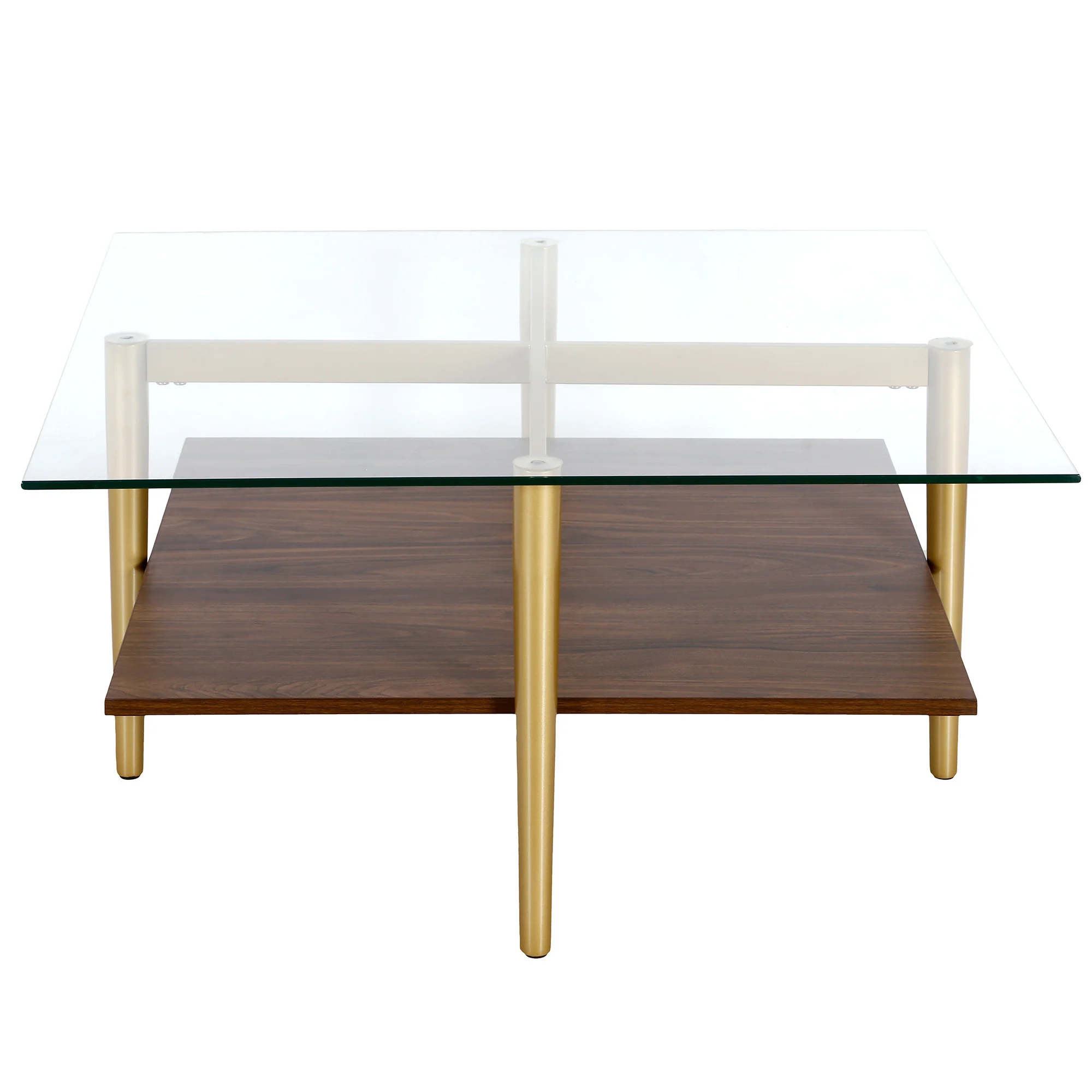 Brown And Gold Glass And Steel Square Coffee Table With Shelf By Homeroots - Image 3