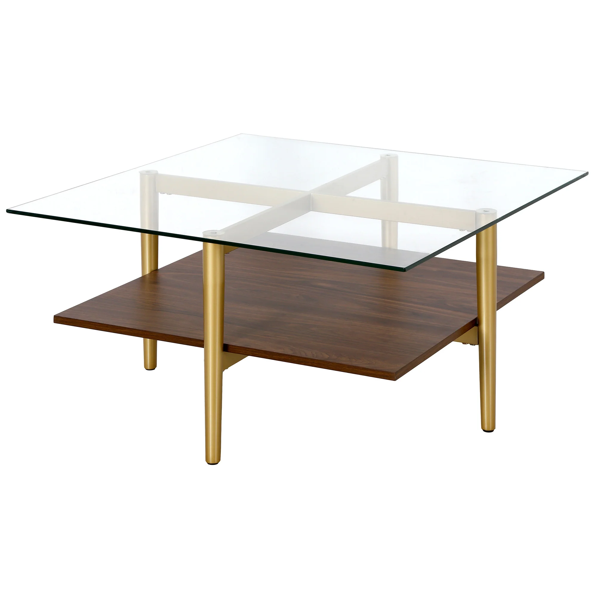 Brown And Gold Glass And Steel Square Coffee Table With Shelf By Homeroots - Image 5