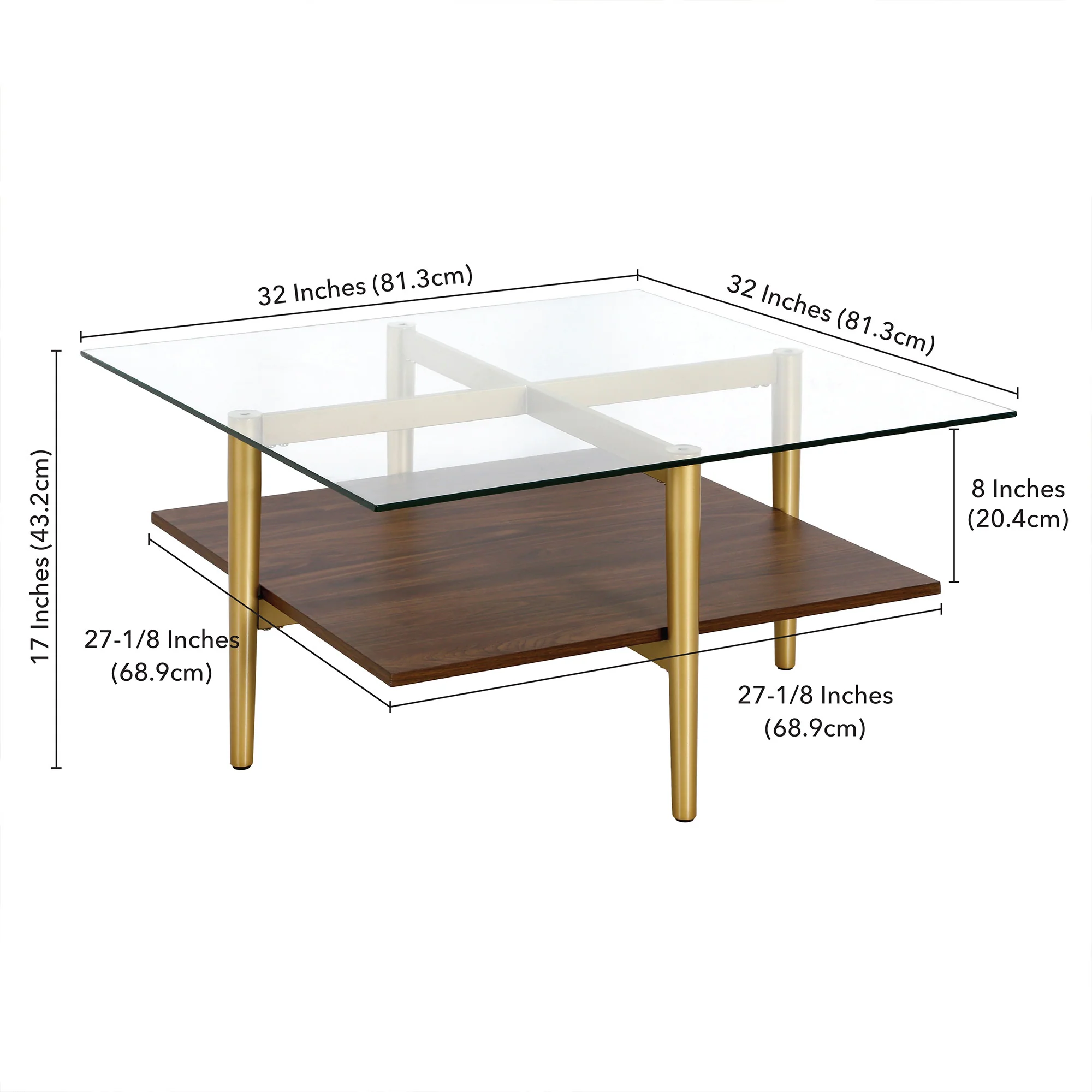 Brown And Gold Glass And Steel Square Coffee Table With Shelf By Homeroots - Image 6