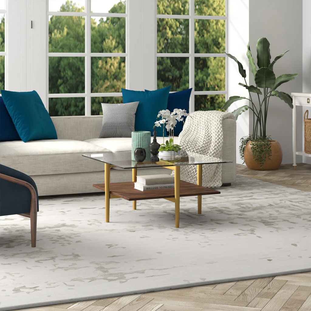 Brown And Gold Glass And Steel Square Coffee Table With Shelf By Homeroots - Image 8