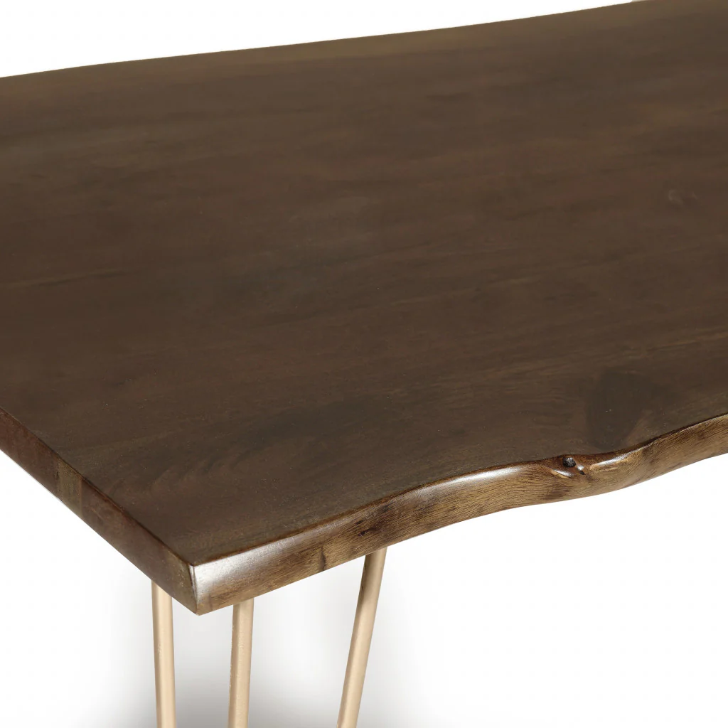 Brown And Gold Solid Wood And Iron Dining Table By Homeroots - Image 4