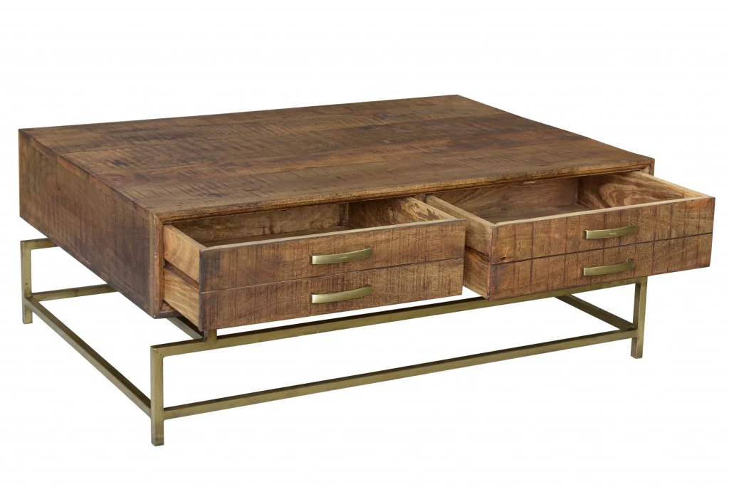 Brown and Gold Storage Coffee Table By Homeroots - Image 3