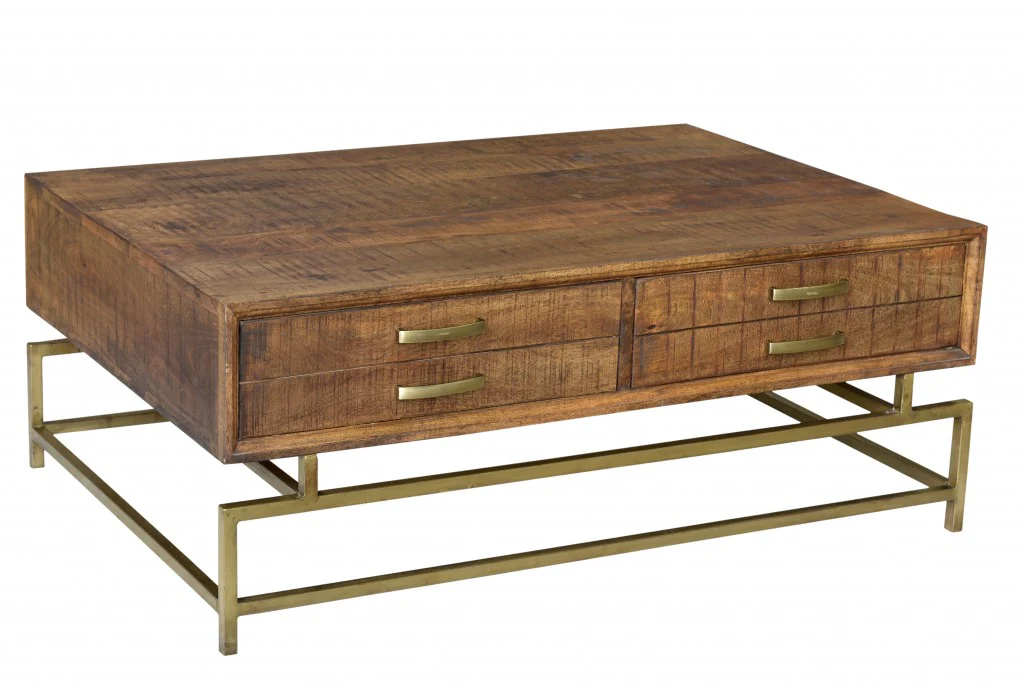 Brown and Gold Storage Coffee Table By Homeroots - Image 4