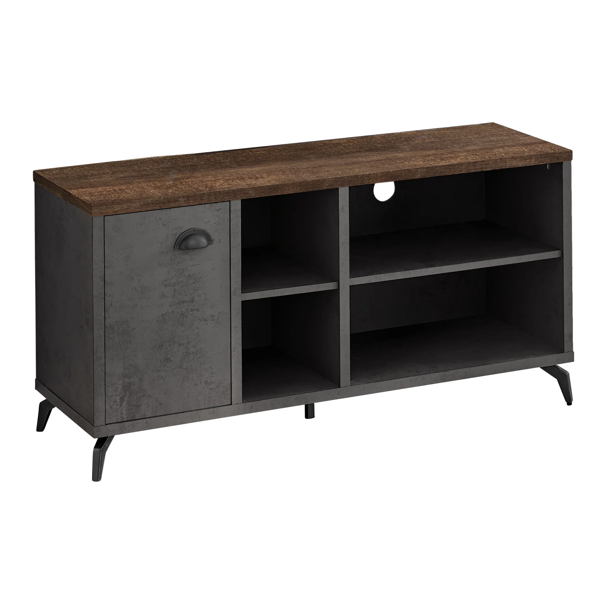 Brown And Gray Distressed Reclaimed Wood Enclosed and Open Storage TV Stand By Homeroots - Image 2