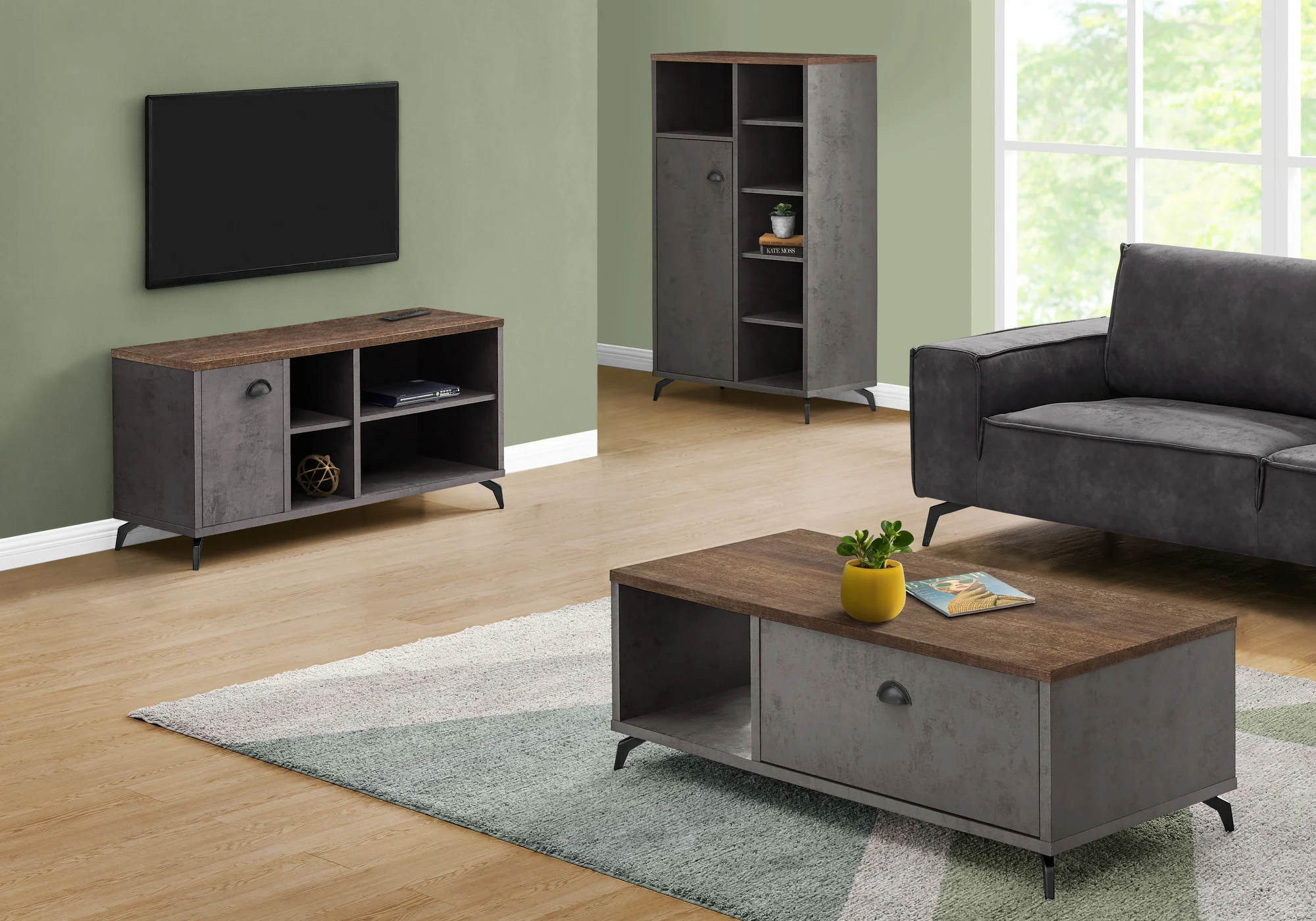 Brown And Gray Distressed Reclaimed Wood Enclosed and Open Storage TV Stand By Homeroots - Image 4