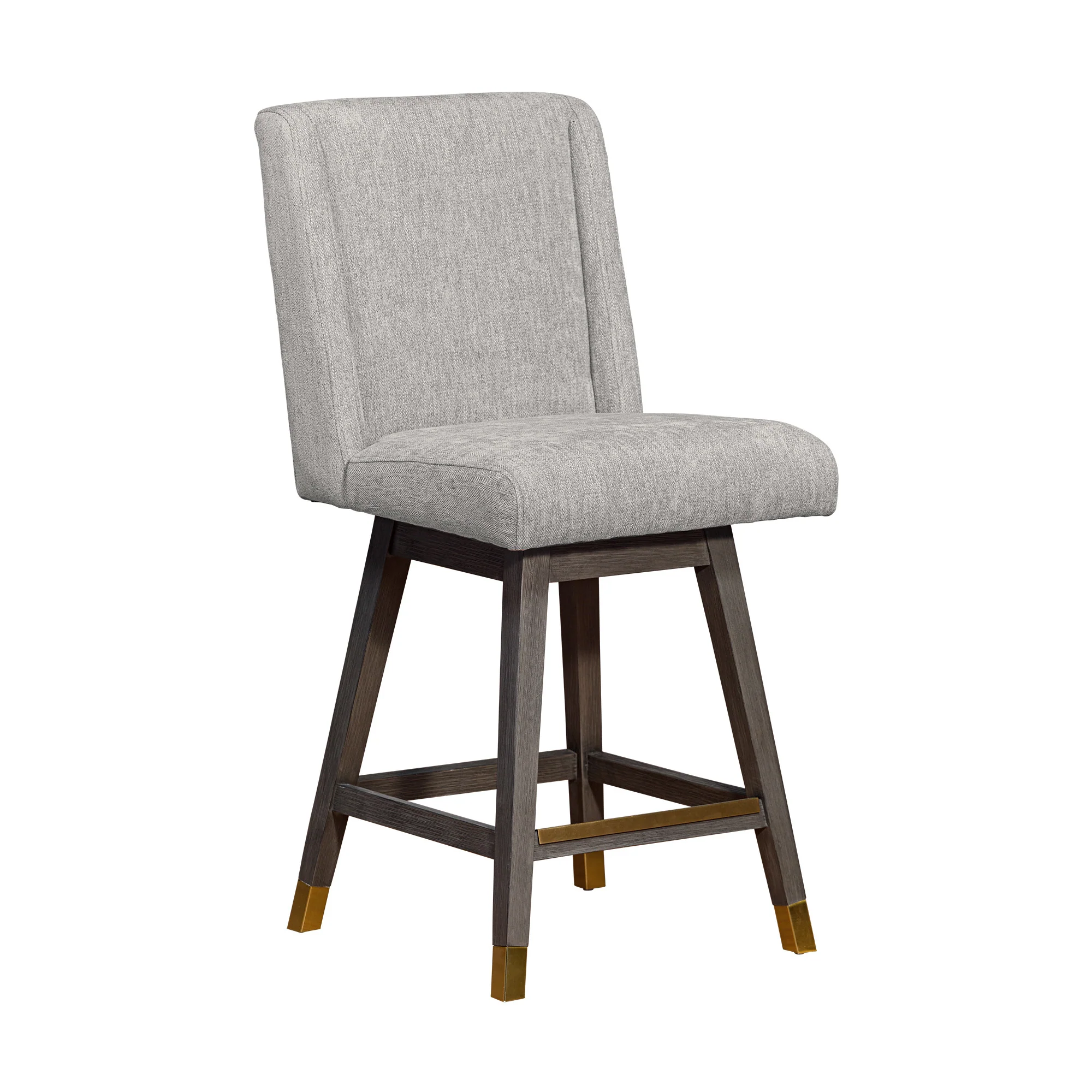 Brown and Gray Fabric and Solid Wood Counter Height Swivel Bar Chair By Homeroots - Image 2