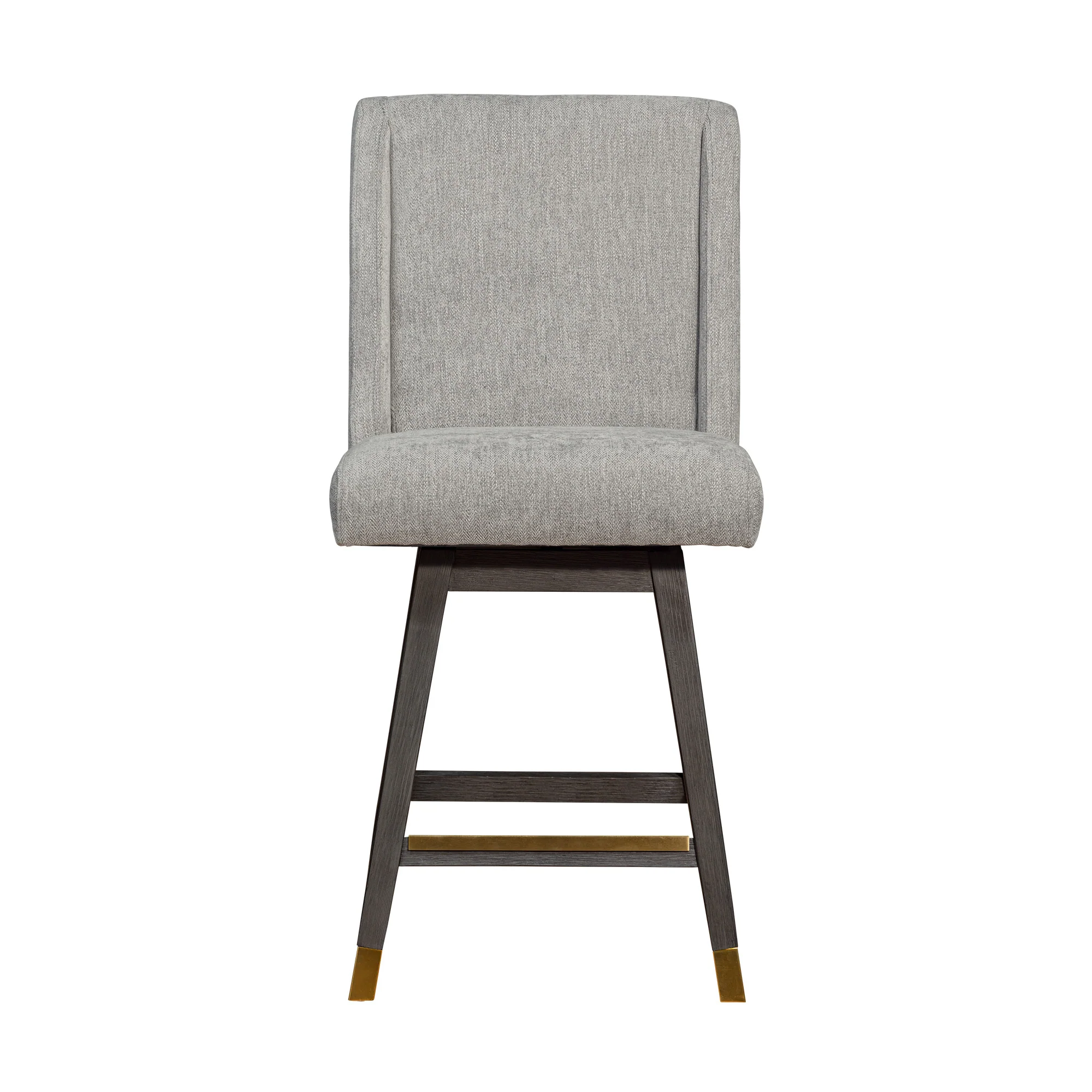 Brown and Gray Fabric and Solid Wood Counter Height Swivel Bar Chair By Homeroots - Image 4