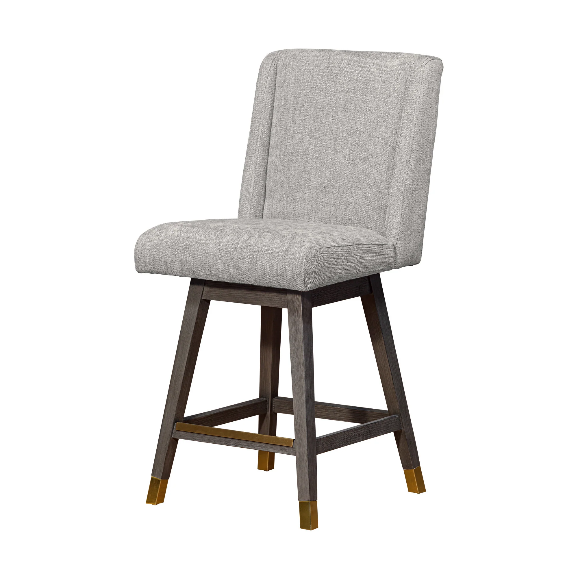 Brown and Gray Fabric and Solid Wood Counter Height Swivel Bar Chair By Homeroots - Image 6