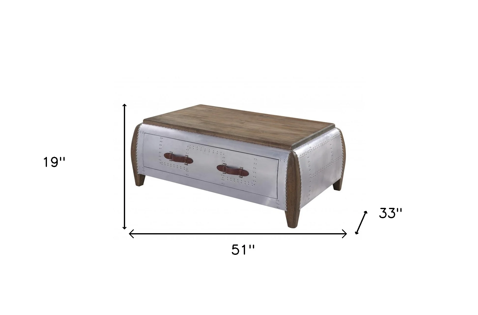 Brown and Gray Solid Wood And Aluminum Solid Coffee Table With Drawer By Homeroots - Image 4