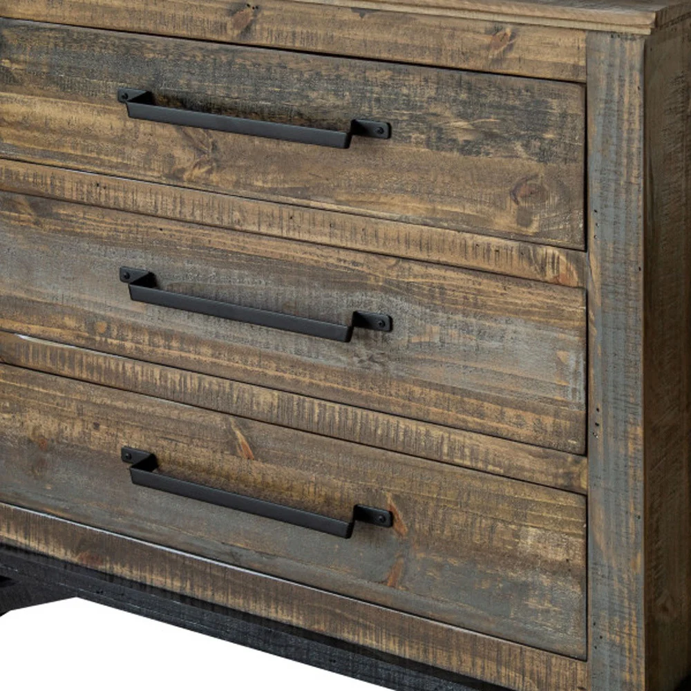 Brown and Gray Solid Wood Three Drawer Chest By Homeroots - Image 2
