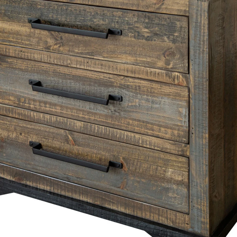 Brown and Gray Solid Wood Three Drawer Chest By Homeroots - Image 3