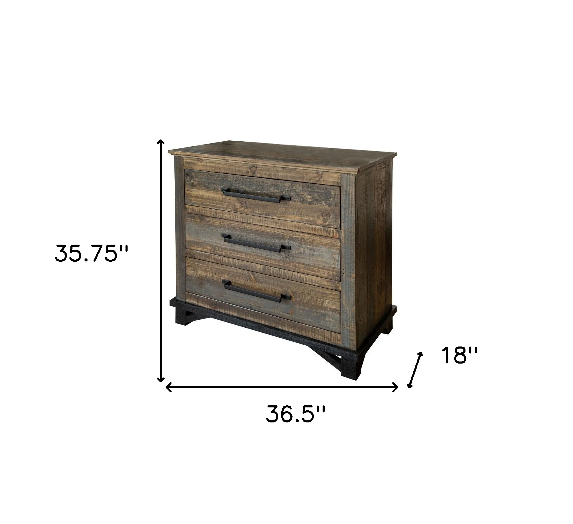 Brown and Gray Solid Wood Three Drawer Chest By Homeroots - Image 5