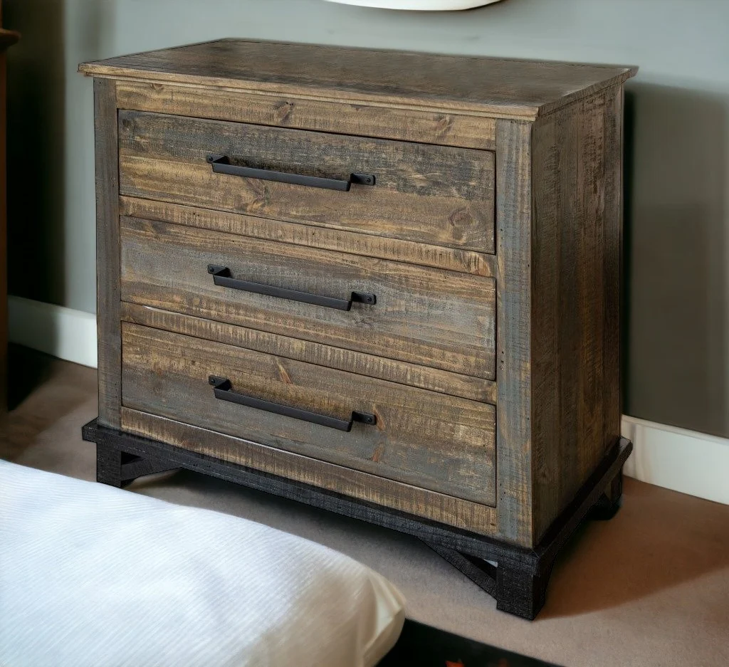 Brown and Gray Solid Wood Three Drawer Chest By Homeroots - Image 6