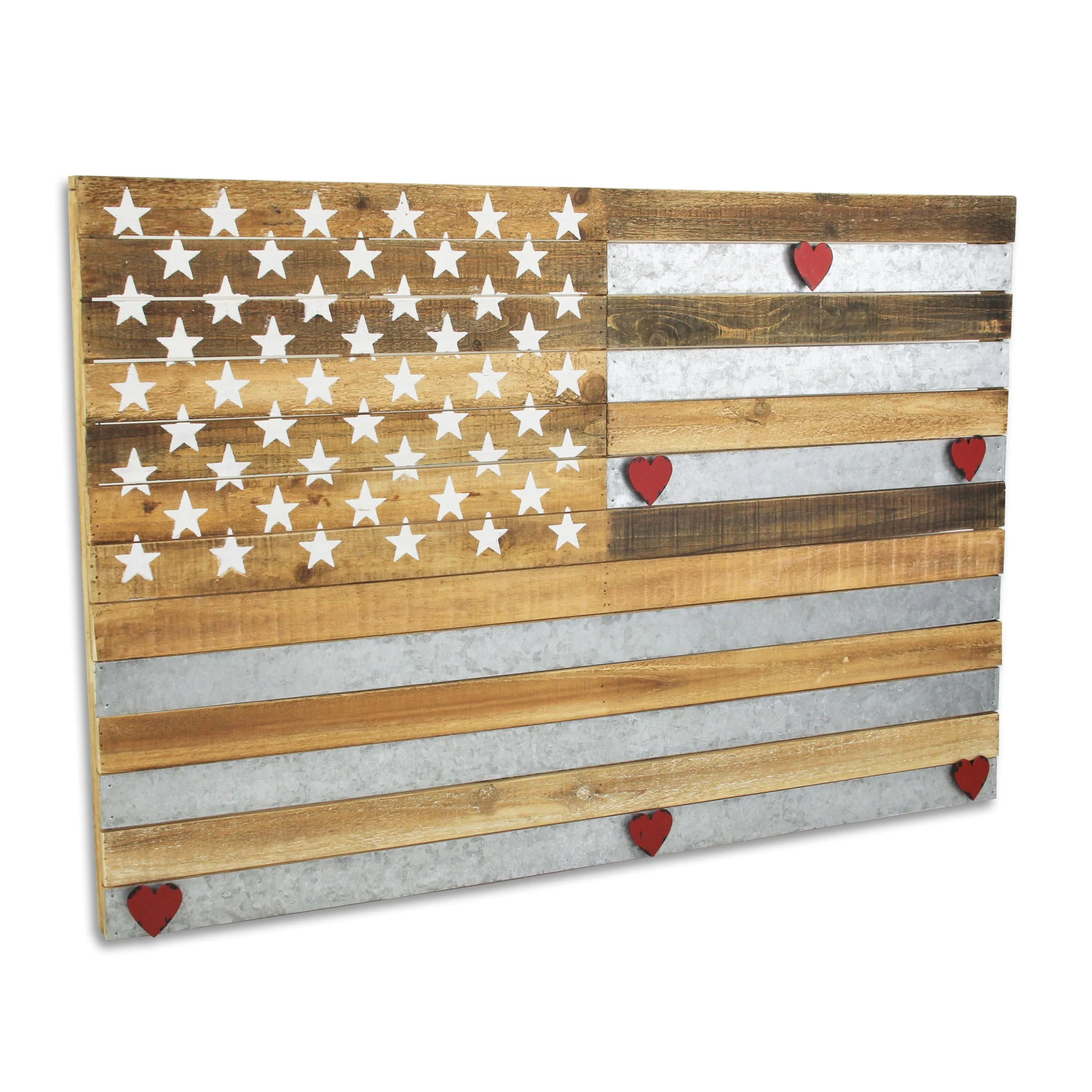 Brown and Gray Stars And Stripes Wood and Metal Hanging Dimensional Sculpture By Homeroots - Image 2
