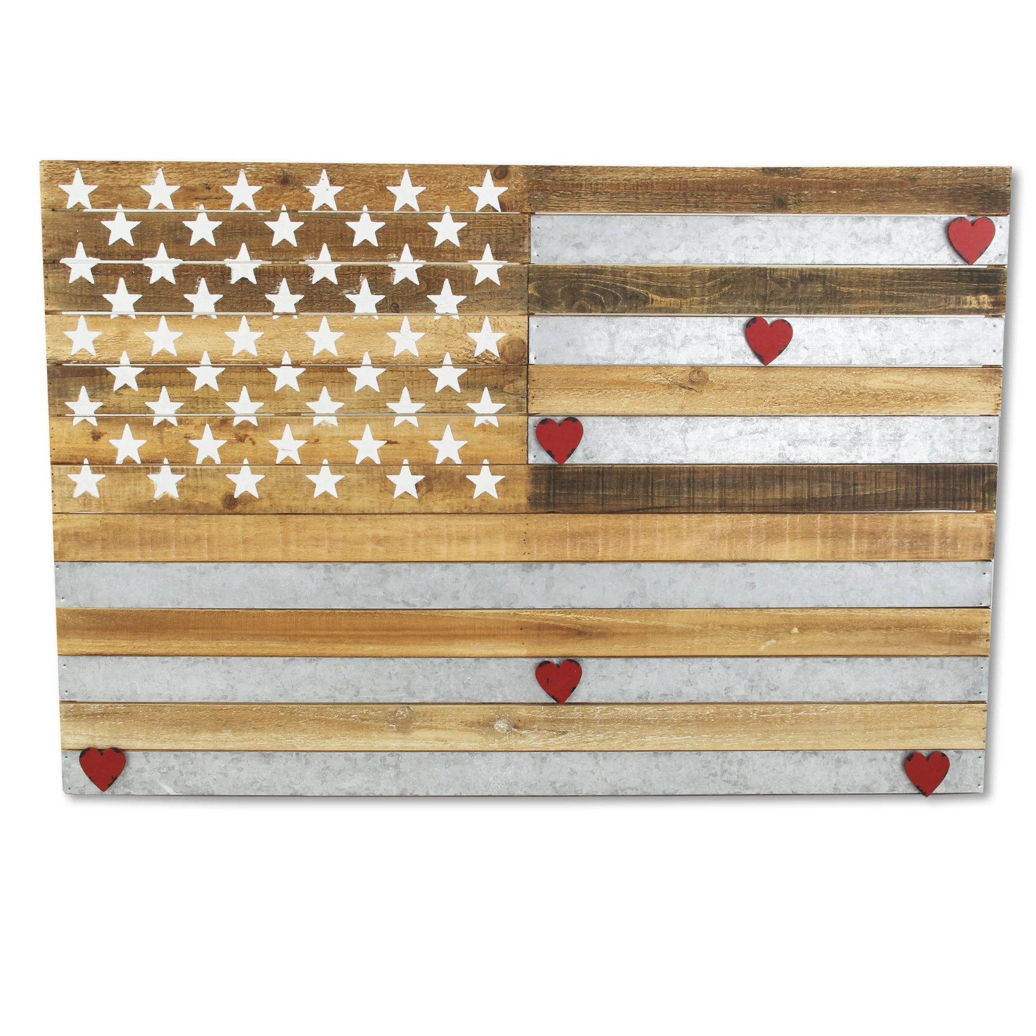 Brown and Gray Stars And Stripes Wood and Metal Hanging Dimensional Sculpture By Homeroots - Image 3