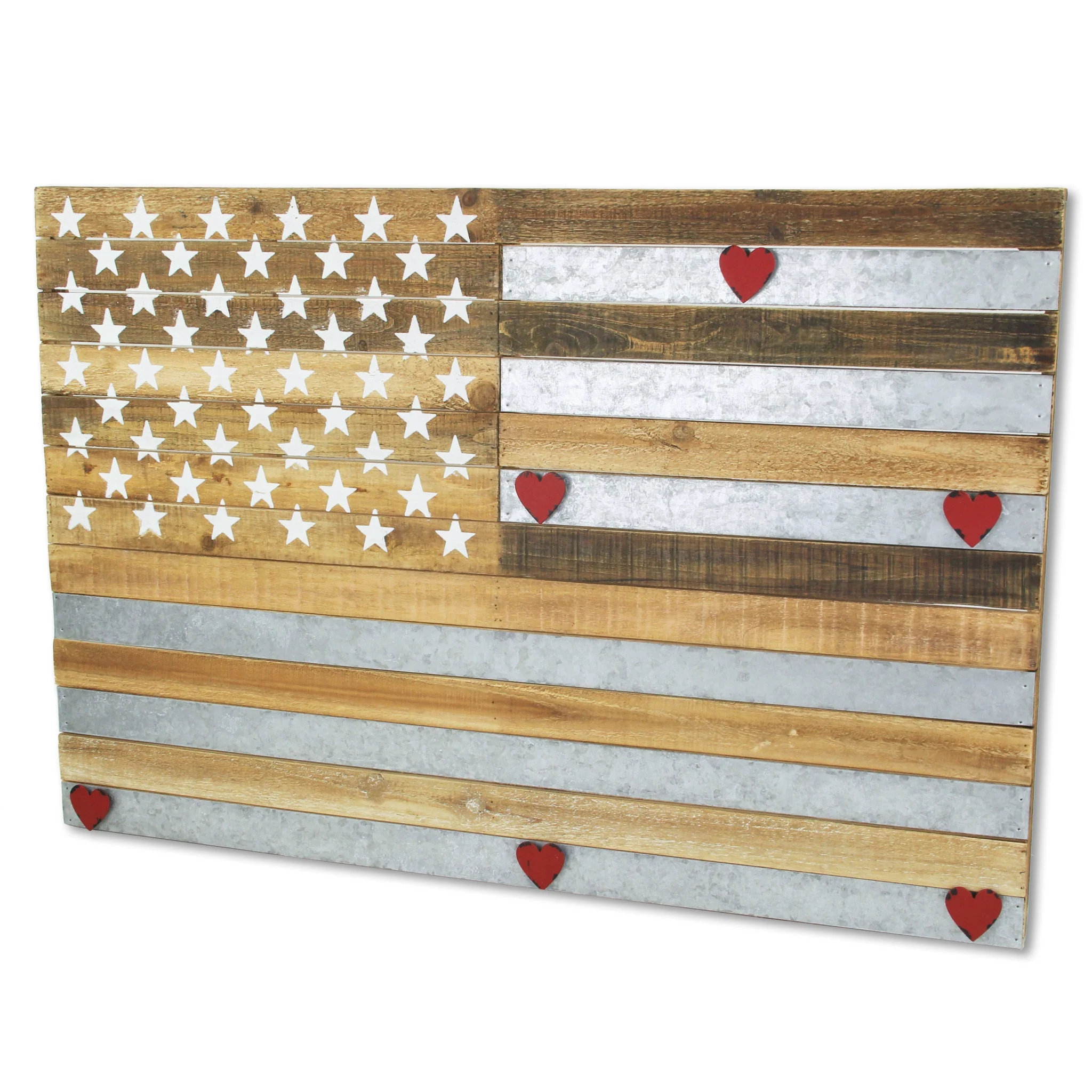 Brown and Gray Stars And Stripes Wood and Metal Hanging Dimensional Sculpture By Homeroots - Image 4