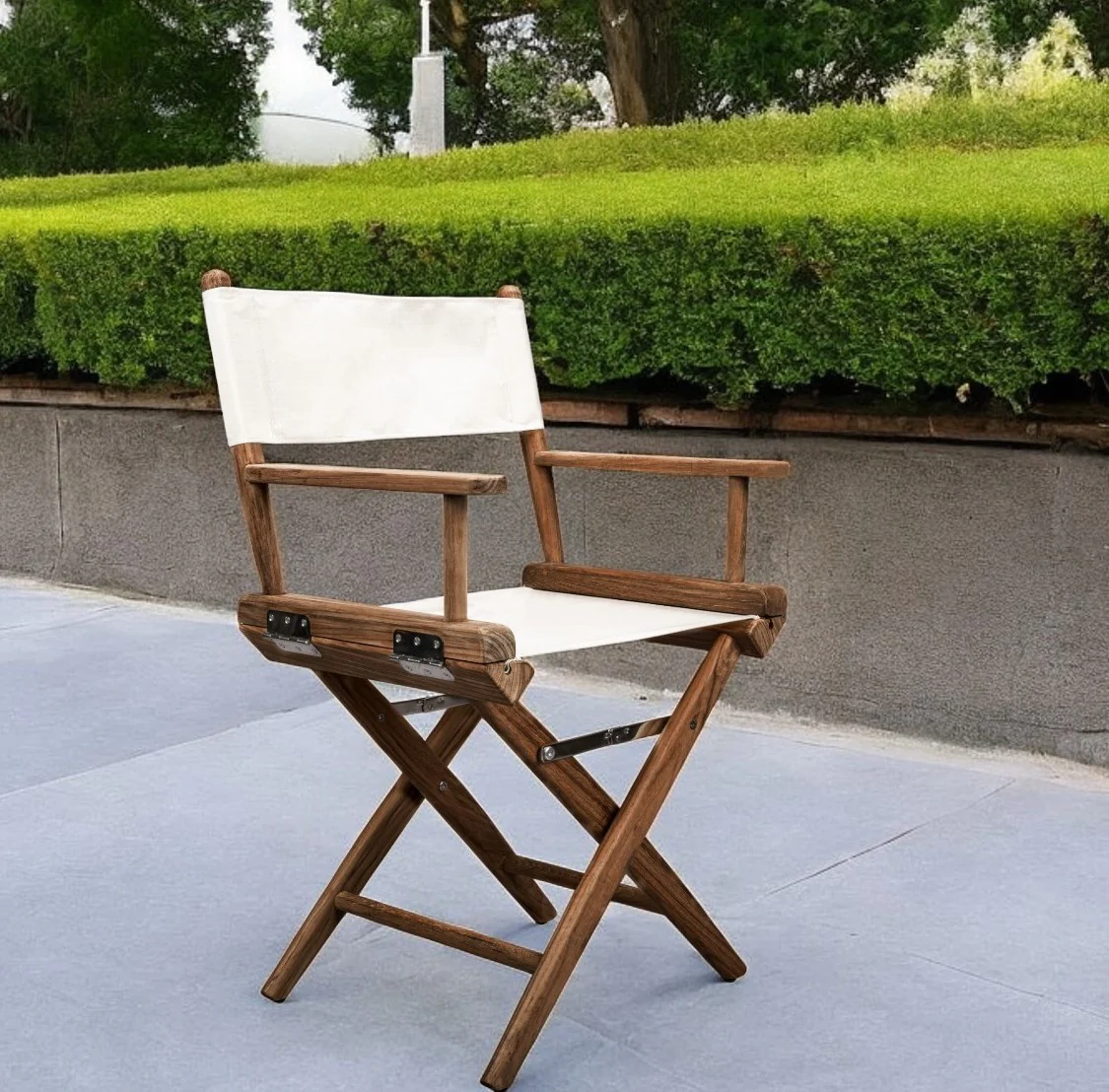 Brown and Ivory and Natural Wood Solid Wood Indoor Outdoor Director Chair By Homeroots - Image 2