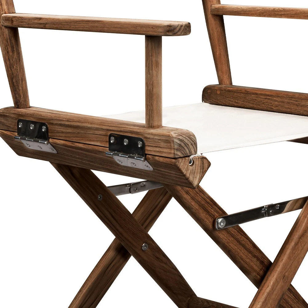 Brown and Ivory and Natural Wood Solid Wood Indoor Outdoor Director Chair By Homeroots - Image 4