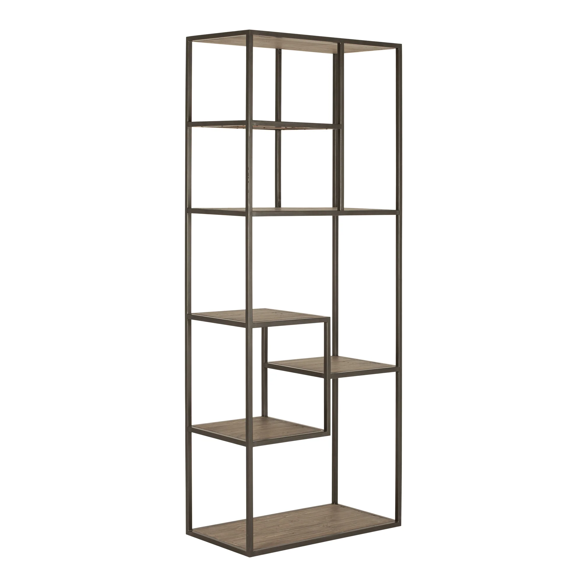 Brown And Natural Metal and Wood Seven Tier Bookcase By Homeroots - Image 2