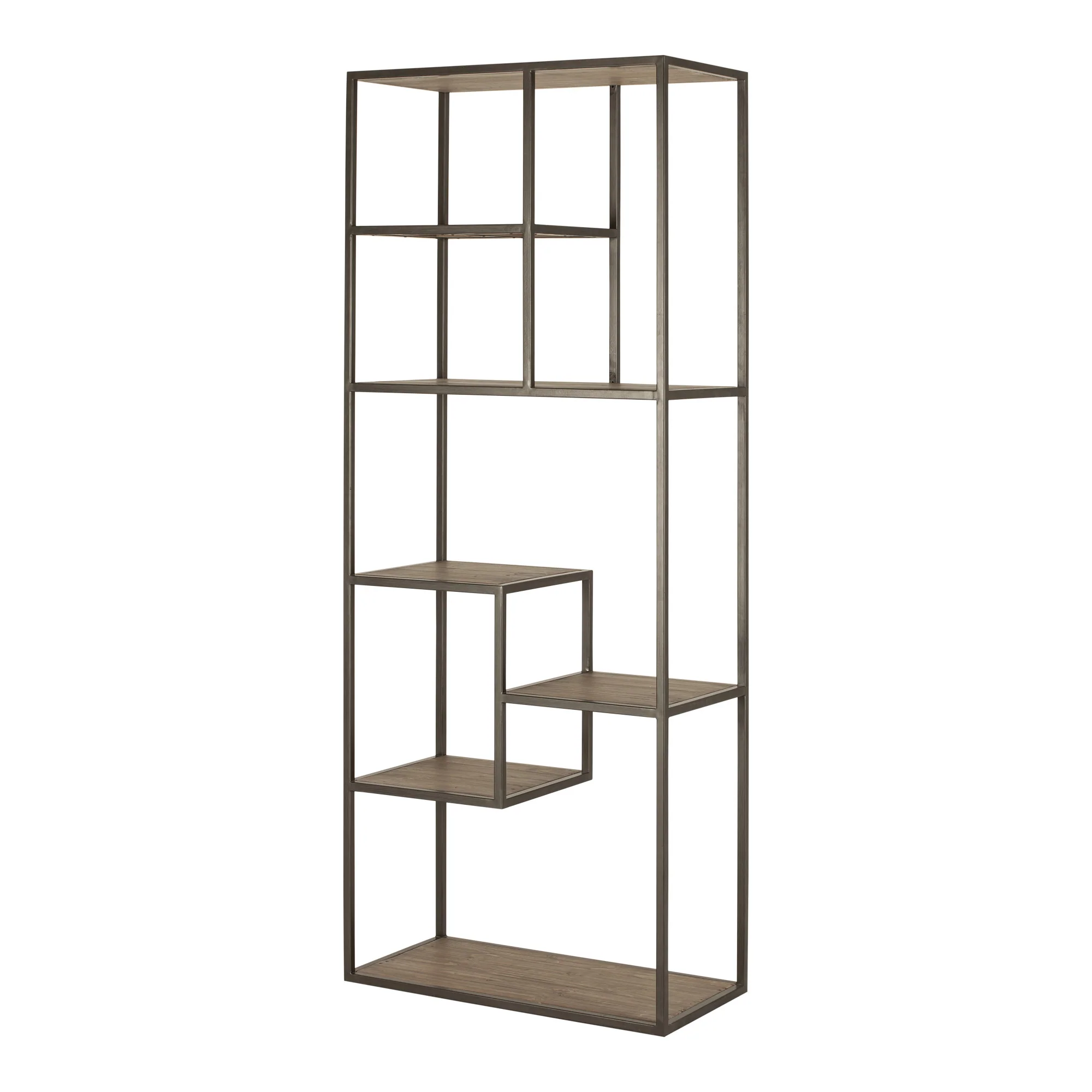 Brown And Natural Metal and Wood Seven Tier Bookcase By Homeroots - Image 4